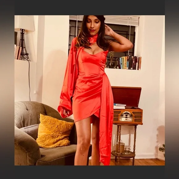 asos orange satin dress ASOS Design - Midi Dress - Women - Polyester/Spandex - 10 US